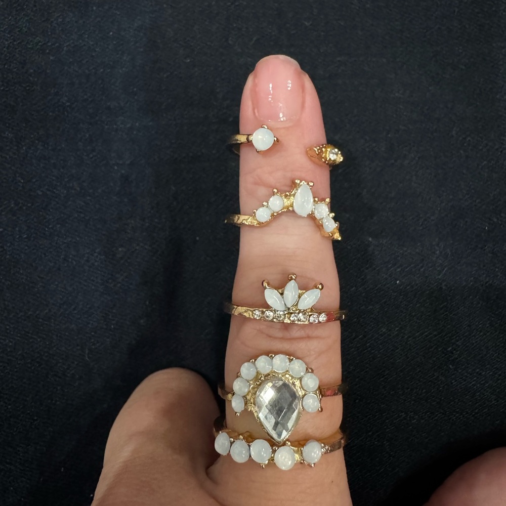 Gold and White Gemstone Ring Set